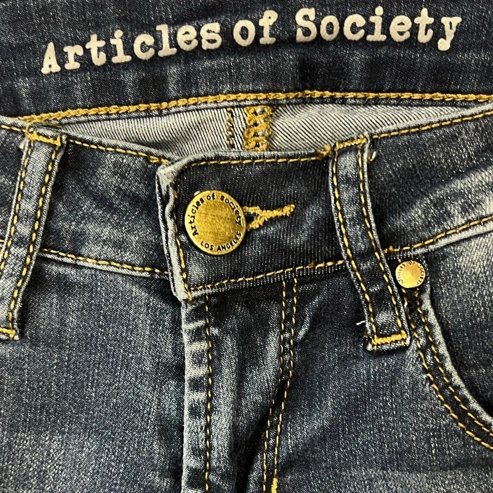 Articles Of‎ Society Jeans 24 Blue Prairie Wash Distressed Fringe Boho Stretch